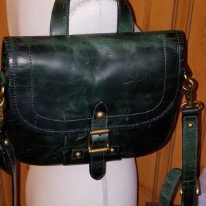 Frye green leather crossbody purse